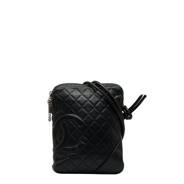 シャネル カンボンライン ココマーク ミディアム ポシェット 斜め掛け ショルダーバッグ ブラック レザー レディース CHANEL 【中古】