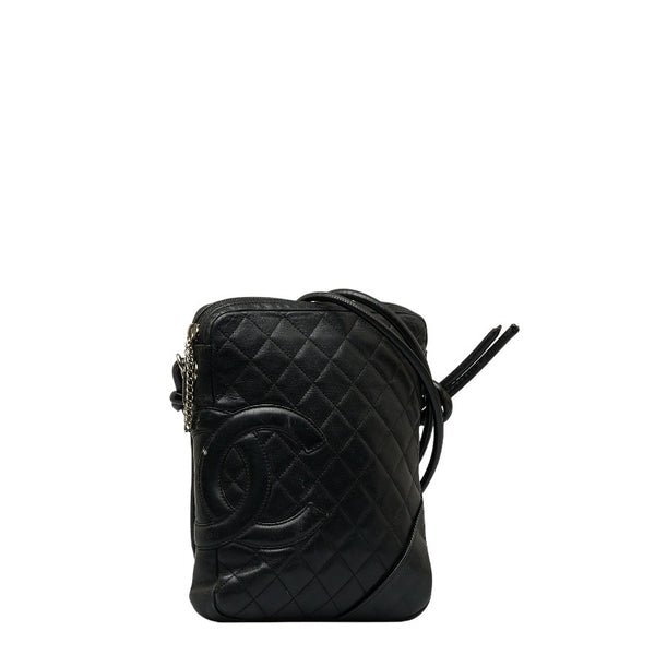 シャネル カンボンライン ココマーク ミディアム ポシェット 斜め掛け ショルダーバッグ ブラック レザー レディース CHANEL 【中古】