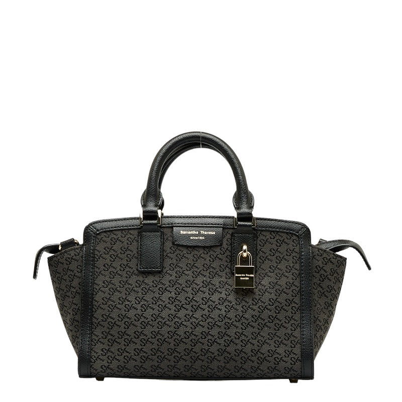 サマンサタバサ モノグラム ハンドバッグ ブラック キャンバス レザー レディース Samantha Thavasa 【中古】