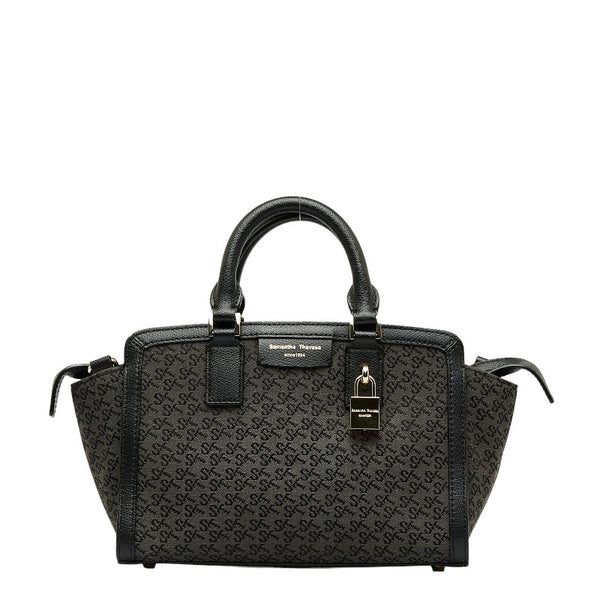 サマンサタバサ モノグラム ハンドバッグ ブラック キャンバス レザー レディース Samantha Thavasa 【中古】