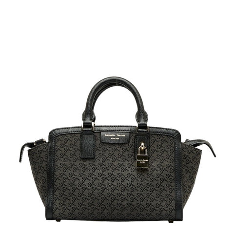 サマンサタバサ モノグラム ハンドバッグ ブラック キャンバス レザー レディース Samantha Thavasa 【中古】