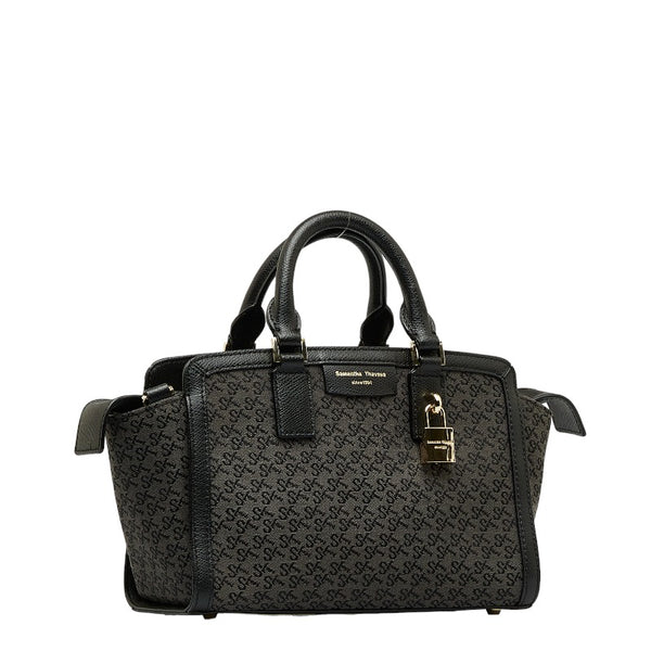 サマンサタバサ モノグラム ハンドバッグ ブラック キャンバス レザー レディース Samantha Thavasa 【中古】