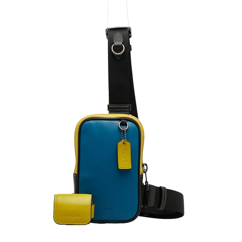 コーチ ボディバッグ ショルダーバッグ CH070 ブルー イエロー レザー メンズ COACH 【中古】