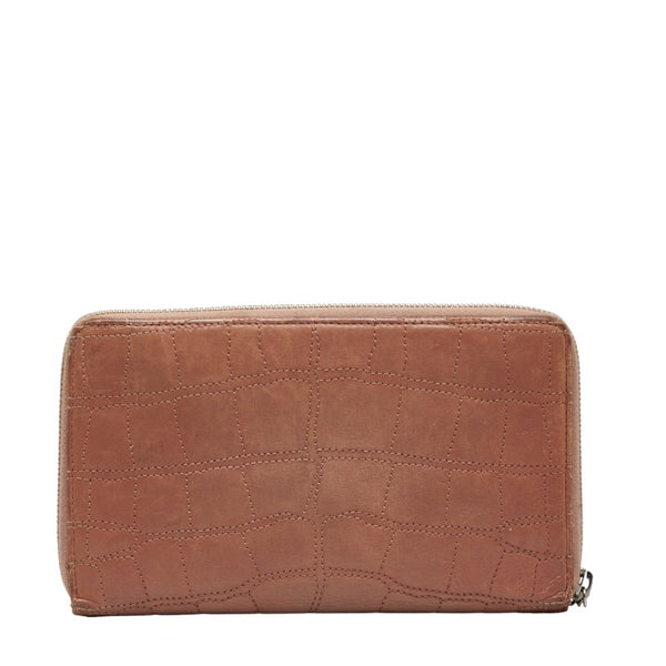 シャネル クロコダイル風 ラウンドファスナー 長財布 ピンク レザー レディース CHANEL 【中古】