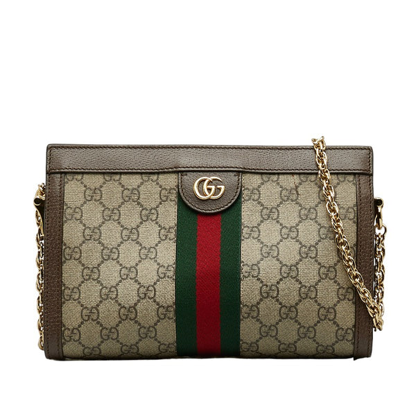 グッチ オフィディア GGスモール シェリーライン チェーン 斜め掛け ショルダーバッグ 503877 ベージュ PVC レザー レディース GUCCI 【中古】