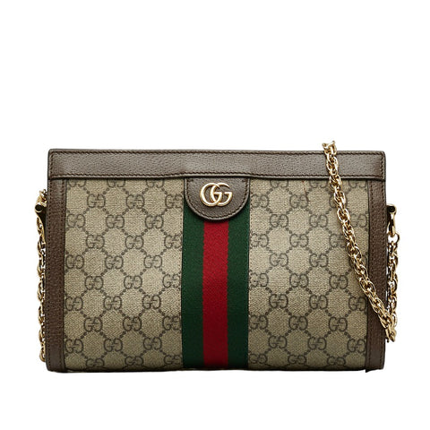 グッチ オフィディア GGスモール シェリーライン チェーン 斜め掛け ショルダーバッグ 503877 ベージュ PVC レザー レディース GUCCI 【中古】