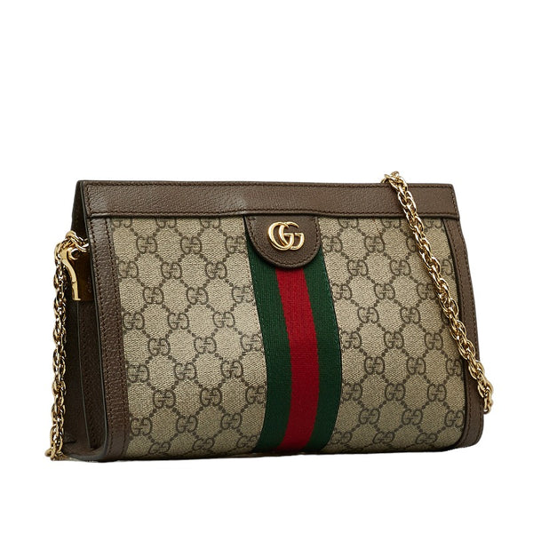 グッチ オフィディア GGスモール シェリーライン チェーン 斜め掛け ショルダーバッグ 503877 ベージュ PVC レザー レディース GUCCI 【中古】