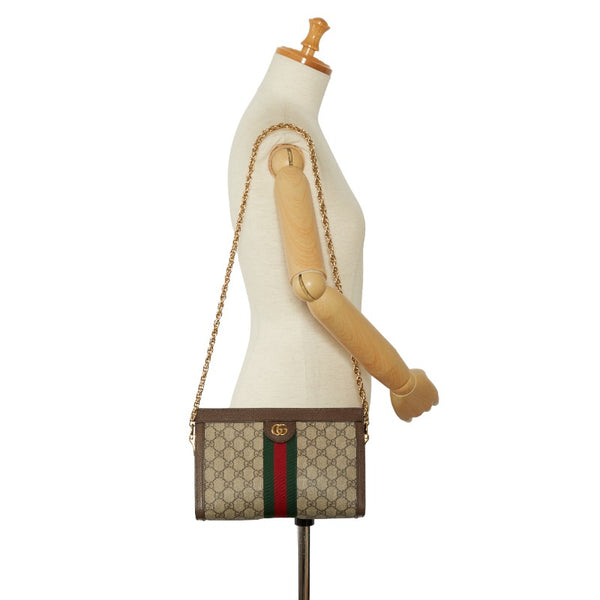 グッチ オフィディア GGスモール シェリーライン チェーン 斜め掛け ショルダーバッグ 503877 ベージュ PVC レザー レディース GUCCI 【中古】