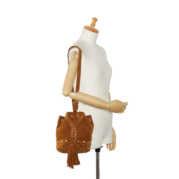 サンローラン YSL スタッズ ショルダーバッグ ブラウン スウェード レディース SAINT LAURENT 【中古】