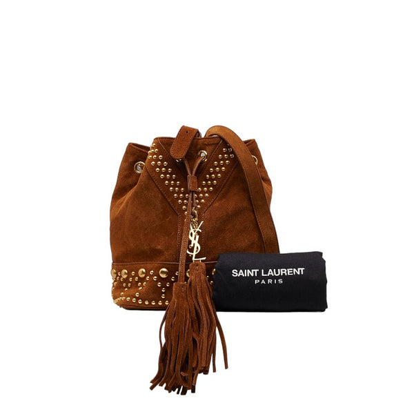サンローラン YSL スタッズ ショルダーバッグ ブラウン スウェード レディース SAINT LAURENT 【中古】
