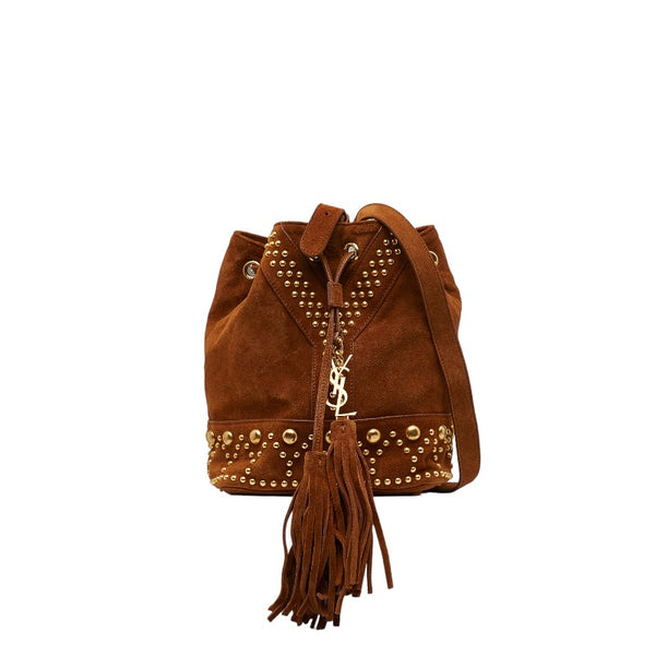 サンローラン YSL スタッズ ショルダーバッグ ブラウン スウェード レディース SAINT LAURENT 【中古】