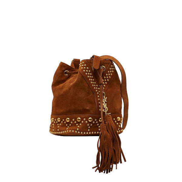 サンローラン YSL スタッズ ショルダーバッグ ブラウン スウェード レディース SAINT LAURENT 【中古】