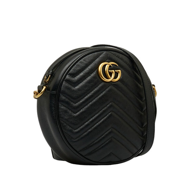 グッチ GGマーモント ラウンド ミニ ショルダーバッグ 550154 ブラック ゴールド レザー レディース GUCCI 【中古】