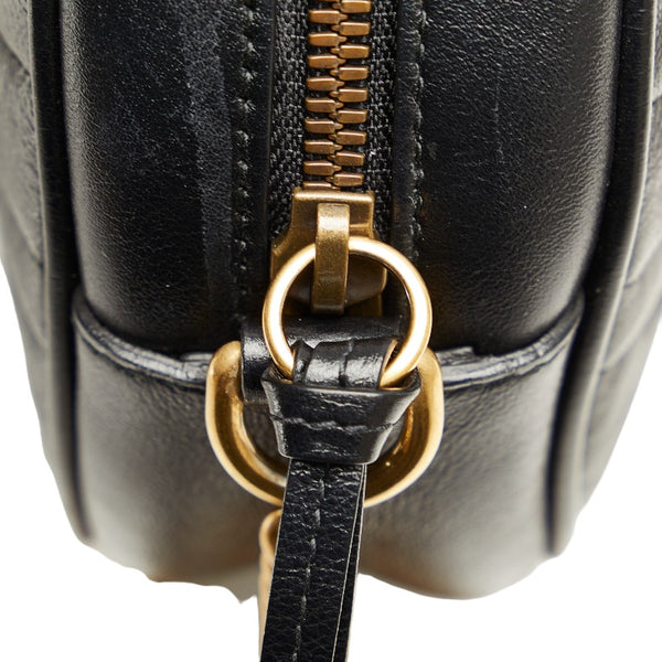 グッチ GGマーモント ラウンド ミニ ショルダーバッグ 550154 ブラック ゴールド レザー レディース GUCCI 【中古】