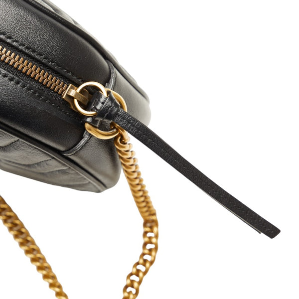 グッチ GGマーモント ラウンド ミニ ショルダーバッグ 550154 ブラック ゴールド レザー レディース GUCCI 【中古】