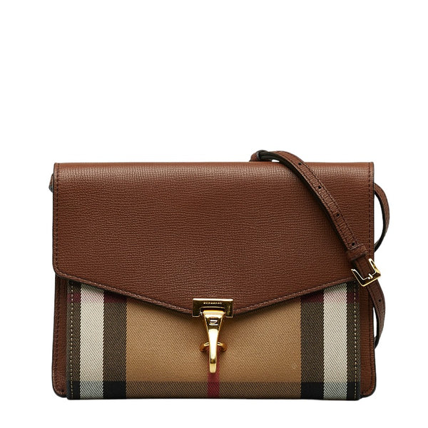 バーバリー チェック 斜め掛け ショルダーバッグ ブラウン レザー キャンバス レディース BURBERRY 【中古】