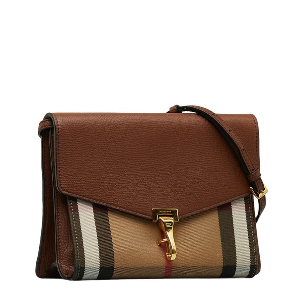 バーバリー チェック 斜め掛け ショルダーバッグ ブラウン レザー キャンバス レディース BURBERRY 【中古】