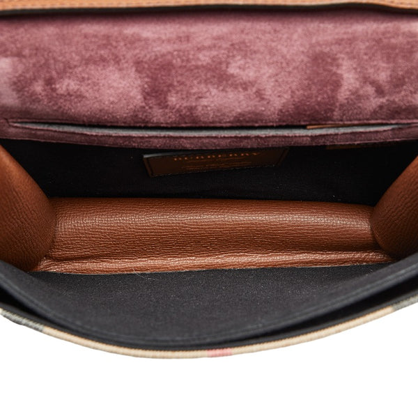 バーバリー チェック 斜め掛け ショルダーバッグ ブラウン レザー キャンバス レディース BURBERRY 【中古】