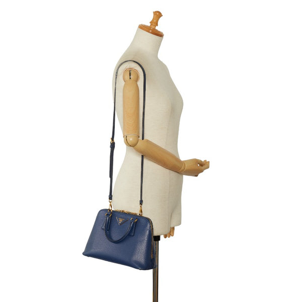 プラダ サフィアーノ ハンドバッグ ショルダーバッグ 2WAY ブルー ゴールド レザー レディース PRADA 【中古】