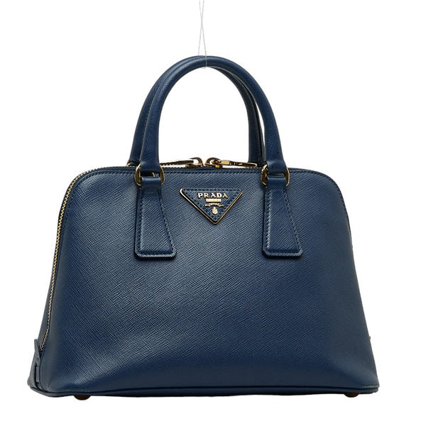 プラダ サフィアーノ ハンドバッグ ショルダーバッグ 2WAY ブルー ゴールド レザー レディース PRADA 【中古】