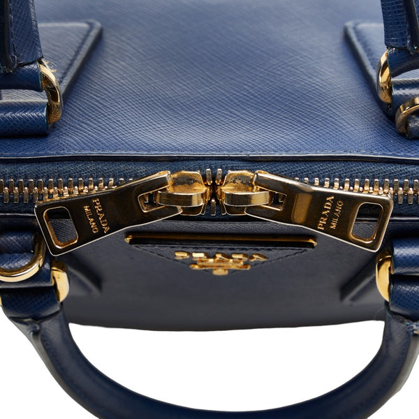 プラダ サフィアーノ ハンドバッグ ショルダーバッグ 2WAY ブルー ゴールド レザー レディース PRADA 【中古】