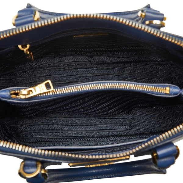 プラダ サフィアーノ ハンドバッグ ショルダーバッグ 2WAY ブルー ゴールド レザー レディース PRADA 【中古】