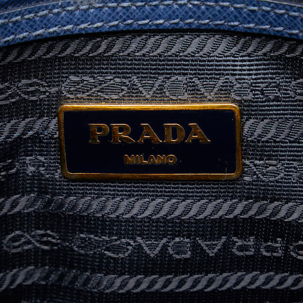 プラダ サフィアーノ ハンドバッグ ショルダーバッグ 2WAY ブルー ゴールド レザー レディース PRADA 【中古】
