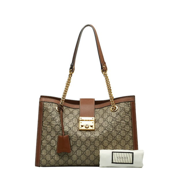 グッチ GGスプリーム パドロック チェーン ショルダーバッグ トートバッグ 479197 ベージュ ブラウン PVC レザー レディース GUCCI 【中古】