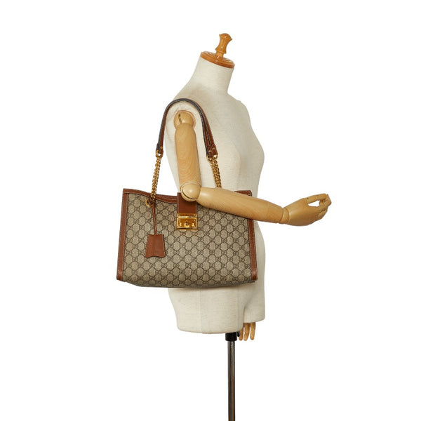 グッチ GGスプリーム パドロック チェーン ショルダーバッグ トートバッグ 479197 ベージュ ブラウン PVC レザー レディース GUCCI 【中古】