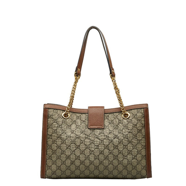 グッチ GGスプリーム パドロック チェーン ショルダーバッグ トートバッグ 479197 ベージュ ブラウン PVC レザー レディース GUCCI 【中古】