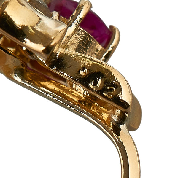 K18YG イエローゴールド ルビー ダイヤ0.04ct リボン イヤリング レディース 【中古】