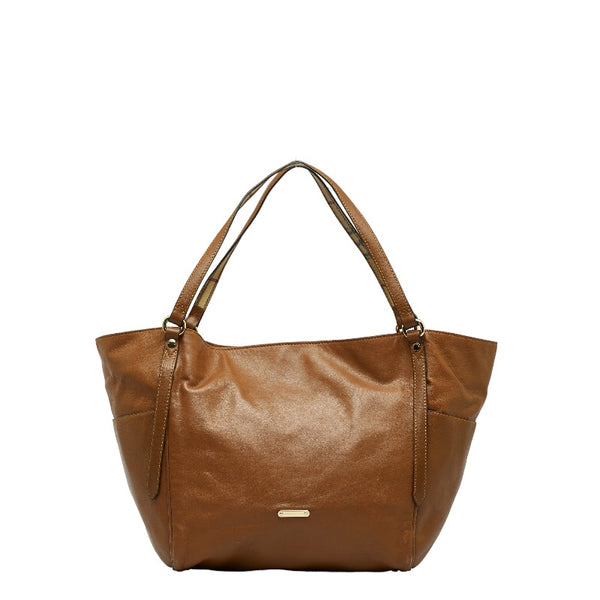 バーバリー ノバチェック ハンドバッグ ブラウン レザー レディース BURBERRY 【中古】