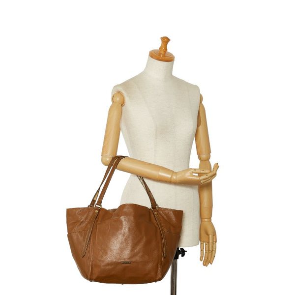 バーバリー ノバチェック ハンドバッグ ブラウン レザー レディース BURBERRY 【中古】
