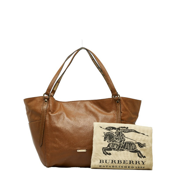 バーバリー ノバチェック ハンドバッグ ブラウン レザー レディース BURBERRY 【中古】