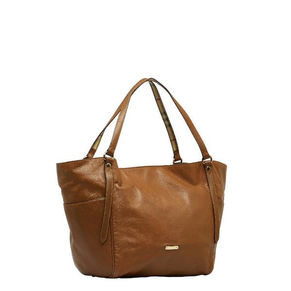 バーバリー ノバチェック ハンドバッグ ブラウン レザー レディース BURBERRY 【中古】