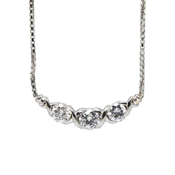 Pt900 プラチナ Pt850 プラチナ ダイヤ1.00ct 3連ダイヤ ネックレス レディース 【中古】