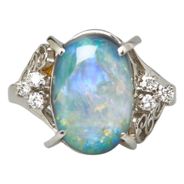 Pt900 プラチナ ブラックオパール3.77ct ダイヤ0.12ct リング 指輪 レディース 7.5号 【中古】