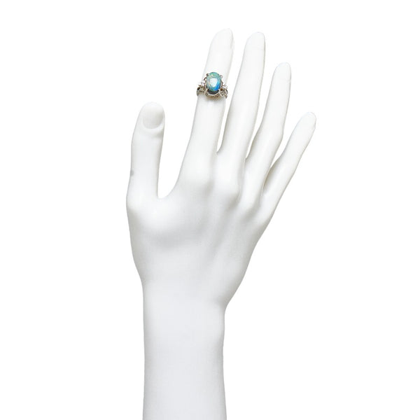 Pt900 プラチナ ブラックオパール3.77ct ダイヤ0.12ct リング 指輪 レディース 7.5号 【中古】