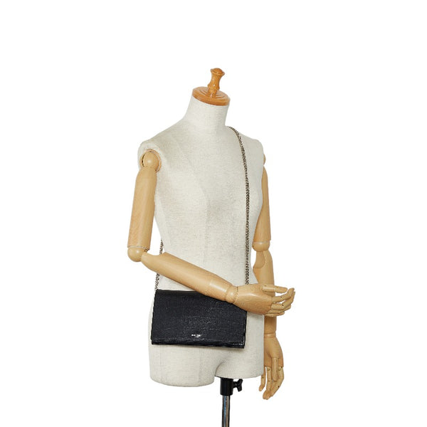 サンローラン クロコ型押し チェーンウォレット ショルダーバッグ 2WAY ブラック レザー レディース SAINT LAURENT 【中古】