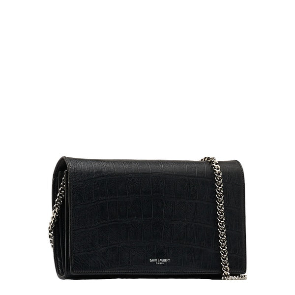 サンローラン クロコ型押し チェーンウォレット ショルダーバッグ 2WAY ブラック レザー レディース SAINT LAURENT 【中古】