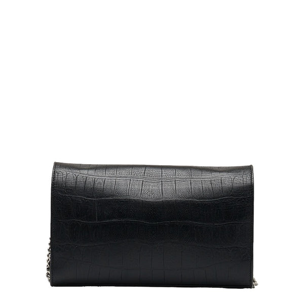 サンローラン クロコ型押し チェーンウォレット ショルダーバッグ 2WAY ブラック レザー レディース SAINT LAURENT 【中古】