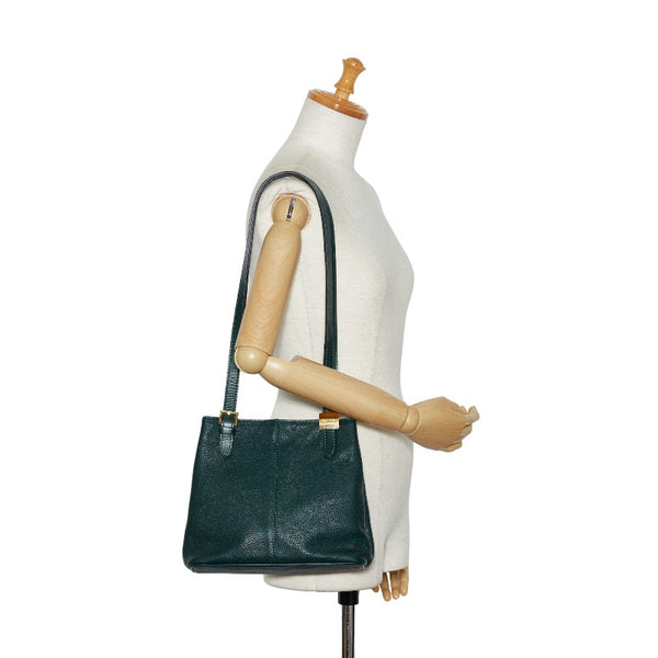バーバリー ノバチェック シャドーホース 肩掛け トートバッグ グリーン レザー レディース BURBERRY 【中古】