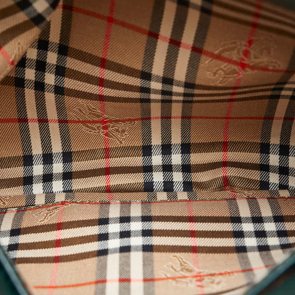 バーバリー ノバチェック シャドーホース 肩掛け トートバッグ グリーン レザー レディース BURBERRY 【中古】