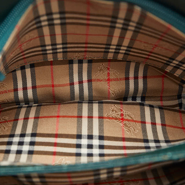 バーバリー ノバチェック シャドーホース 肩掛け トートバッグ グリーン レザー レディース BURBERRY 【中古】
