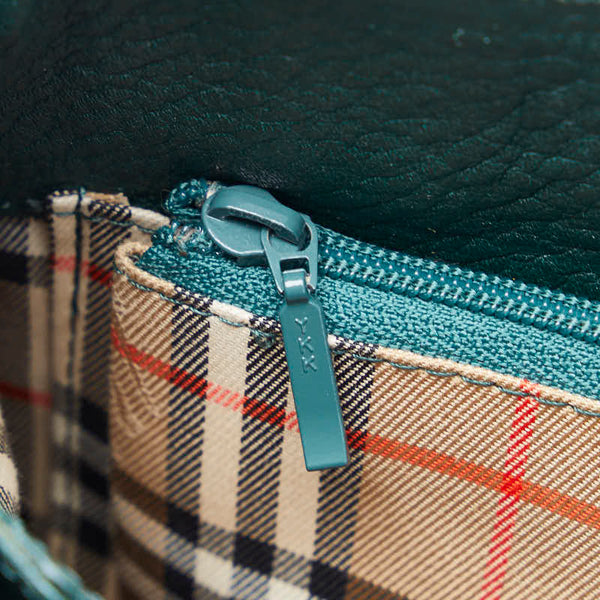 バーバリー ノバチェック シャドーホース 肩掛け トートバッグ グリーン レザー レディース BURBERRY 【中古】