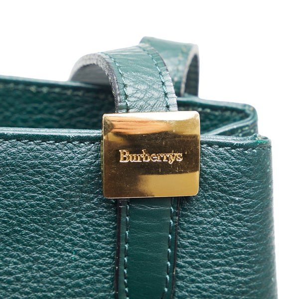 バーバリー ノバチェック シャドーホース 肩掛け トートバッグ グリーン レザー レディース BURBERRY 【中古】