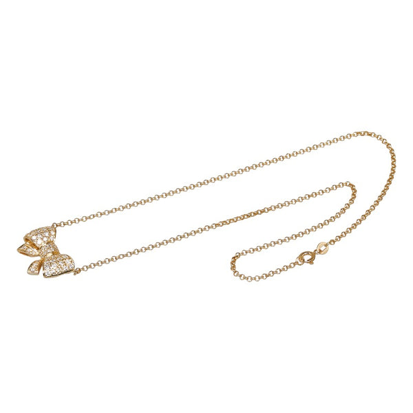 K18YG イエローゴールド ダイヤ1.06ct リボンモチーフ ペンダントネックレス ネックレス レディース 【中古】