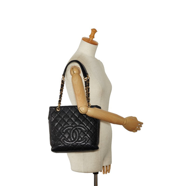 シャネル デカココマーク チェーン トートバッグ ハンドバッグ ブラック キャビアスキン レディース CHANEL 【中古】