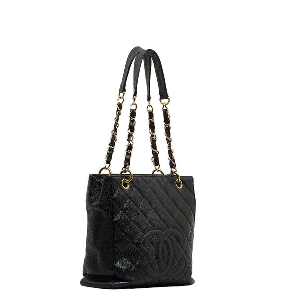 シャネル デカココマーク チェーン トートバッグ ハンドバッグ ブラック キャビアスキン レディース CHANEL 【中古】