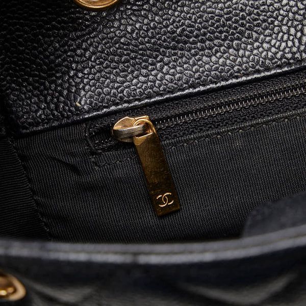 シャネル デカココマーク チェーン トートバッグ ハンドバッグ ブラック キャビアスキン レディース CHANEL 【中古】